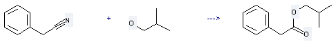 Isobutyl phenylacetate is prepared by reaction of phenylacetonitrile with 2-methyl-propan-1-ol.